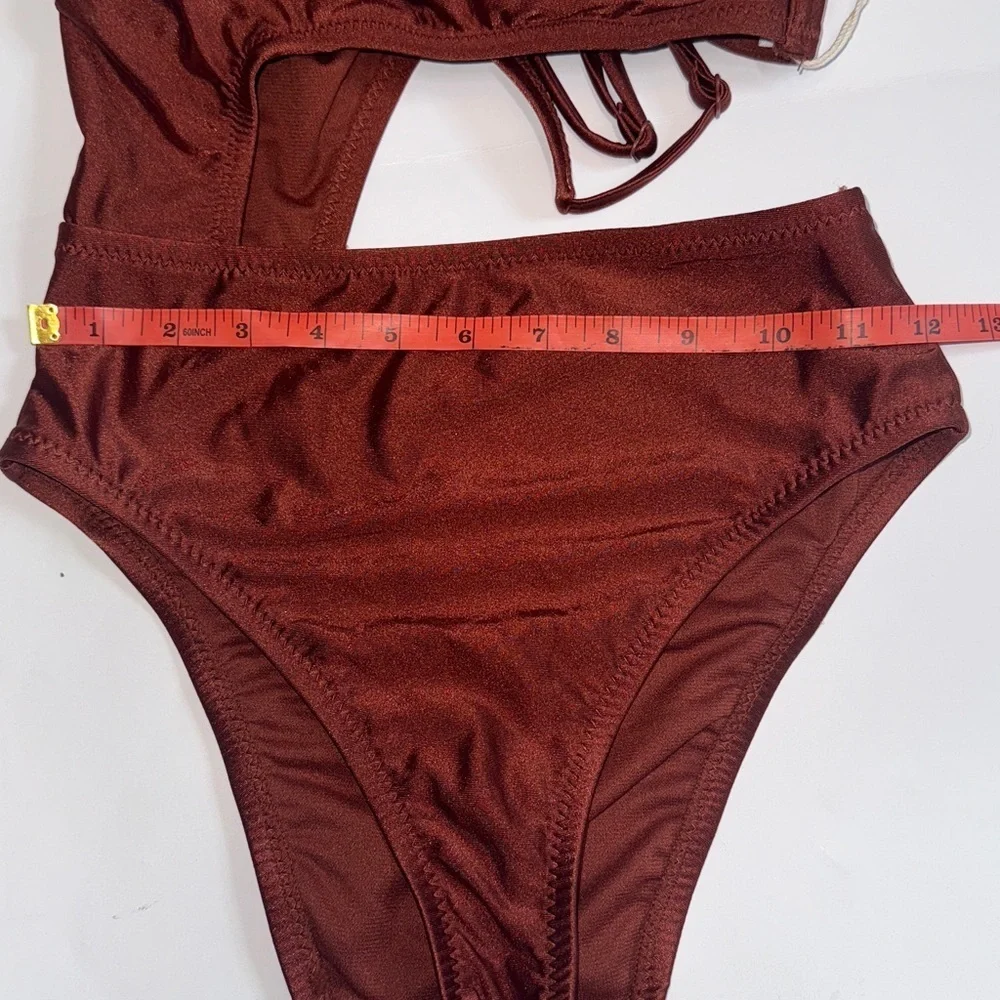 Target Noel Asymetrical Bronze Orange Cut Out One-Piece Swimsuit XS - Picture 13 of 15